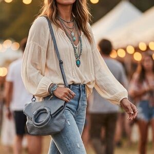 Anthropologie Alisa Foldover Clutch Blue Gray Vegan Leather